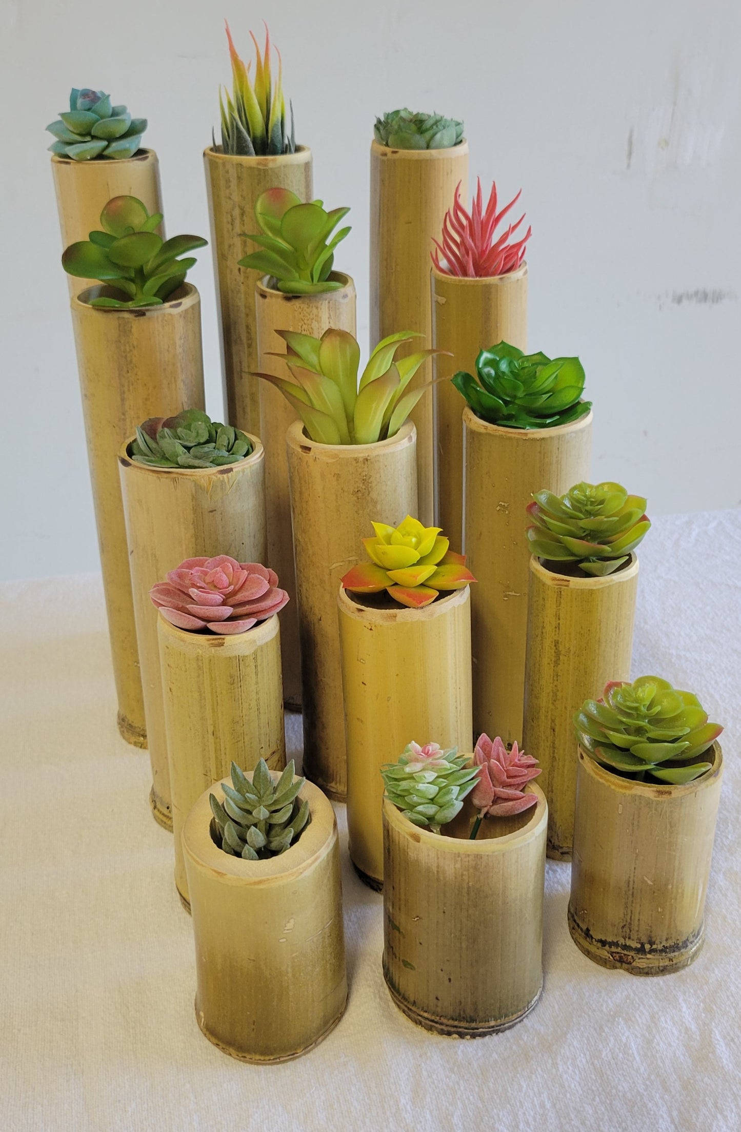 2"-2.5" Diameter - Natural Bamboo Item Holder, Set Of 3. Choose from 4", 6", 8", 10" 12" heights. Flowers, brushes, pens, succulents, vases