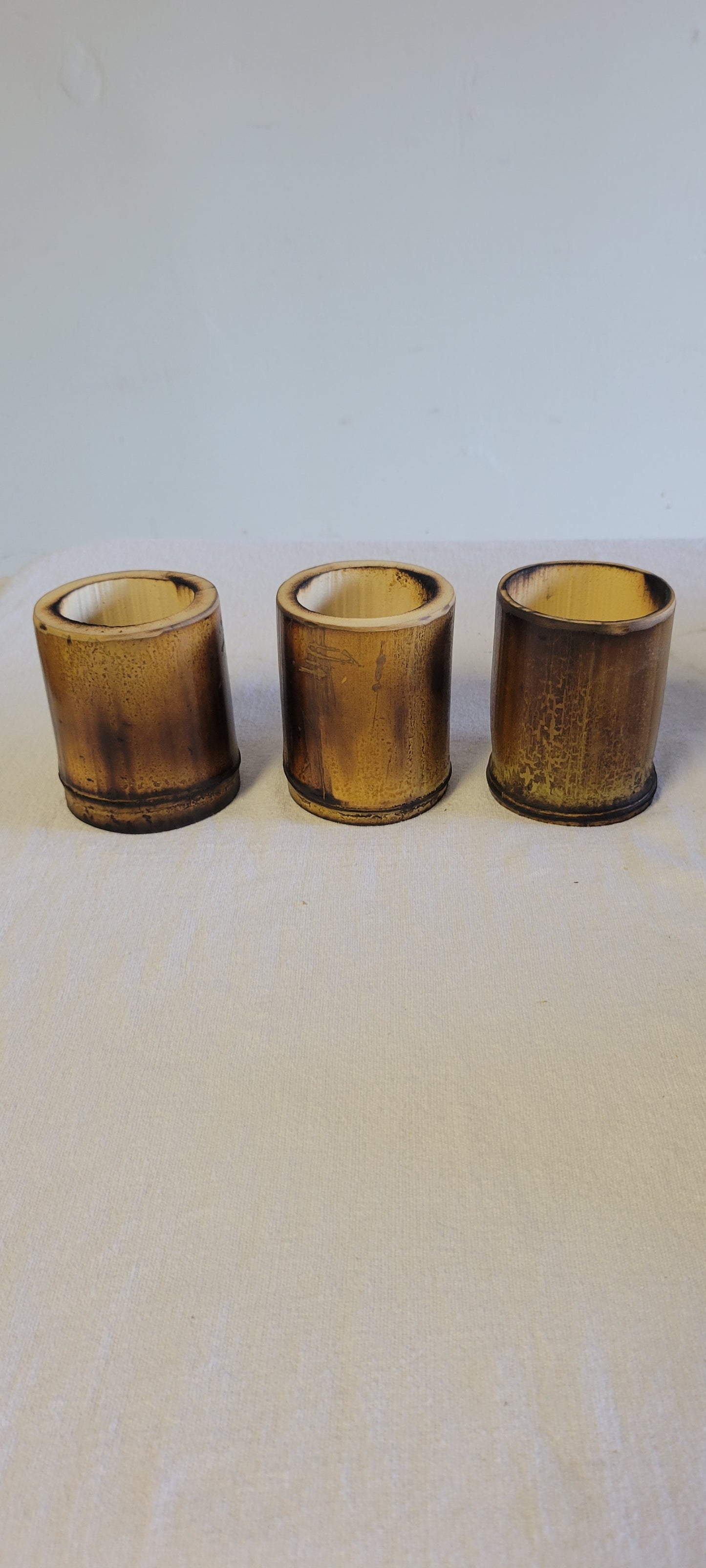 3"-3.5" Diameter - Flamed Bamboo Item Holder, Set Of 3. Choose from 4", 6", 8", 10" 12" heights. Flowers, brushes, pens, succulents, vases