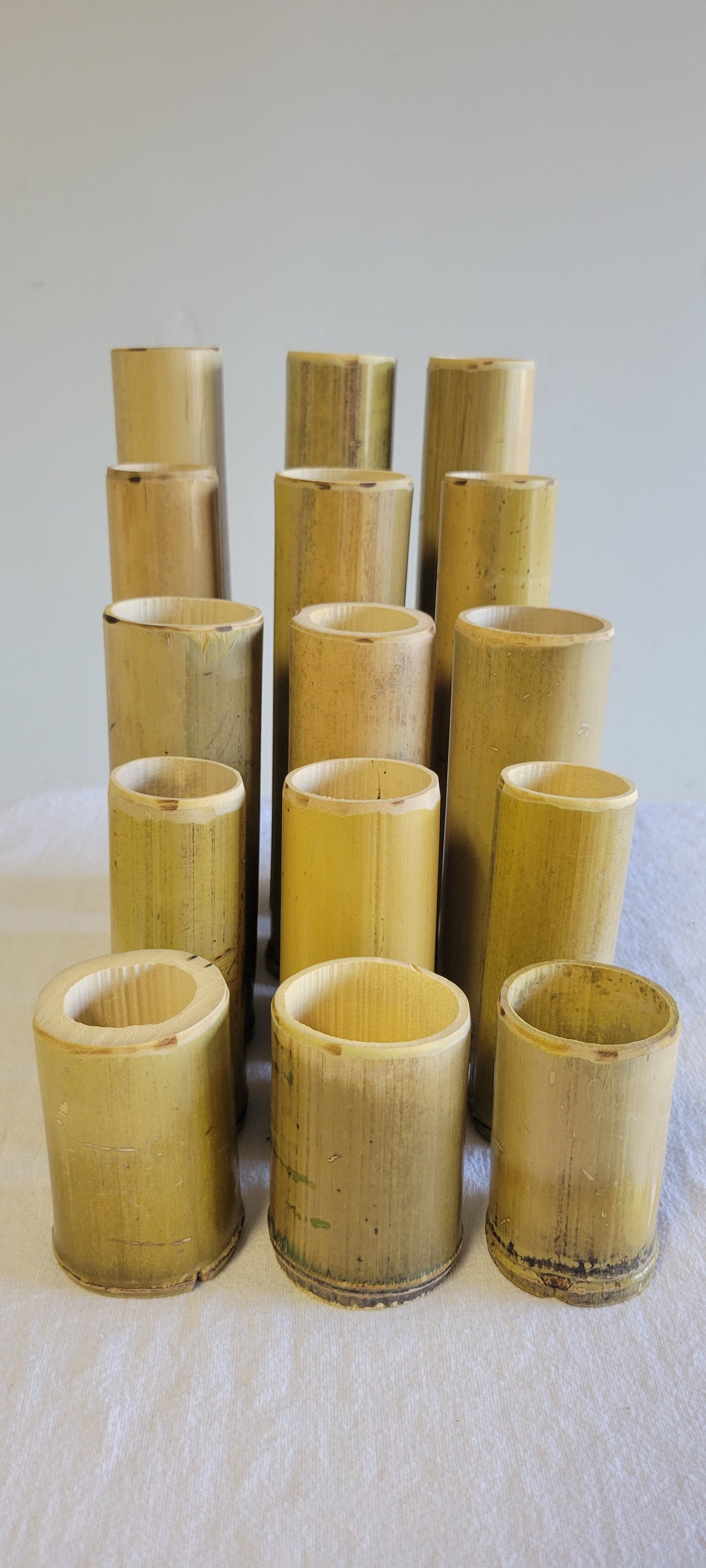 2"-2.5" Diameter - Natural Bamboo Item Holder, Set Of 3. Choose from 4", 6", 8", 10" 12" heights. Flowers, brushes, pens, succulents, vases